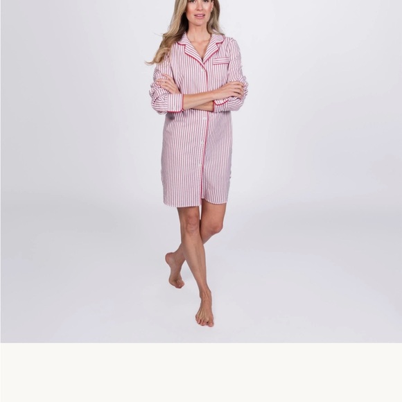 Red Land Cotton Brand Night Shirt, Bold Red Piping details, Size Large. NWOT, - Picture 3 of 6